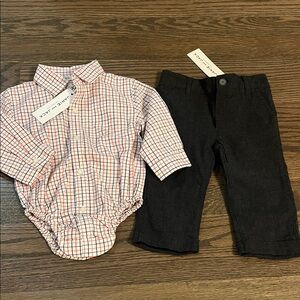 Janie & Jack | NEW 2 pc button down oxford shirt & gray pants Boys size 6-12 mos